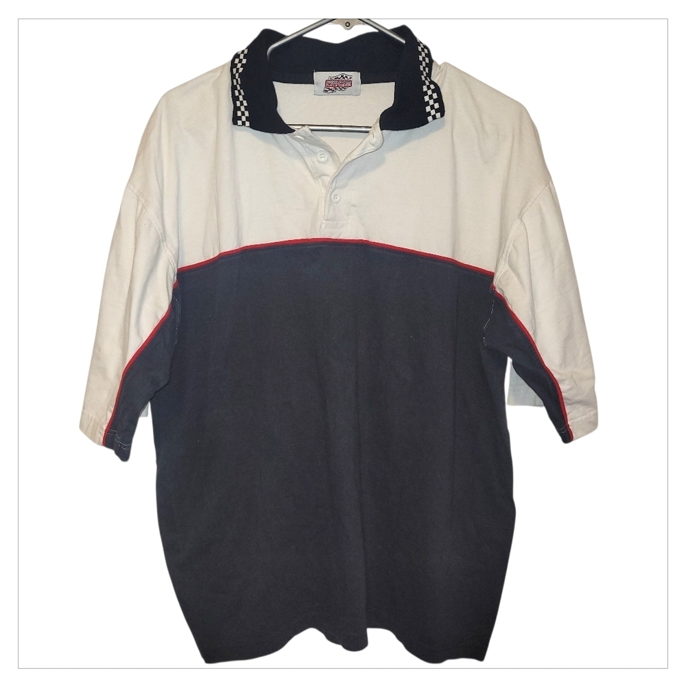 Race Racewear Polo Shirt Mens XL Black White Racing Motorsports Checkered Collar